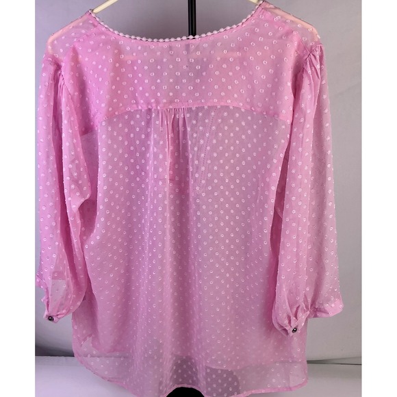 Christopher & Banks Pink Polka Dot Sheer Pintuck V Neck Blouse XL - Picture 2 of 7